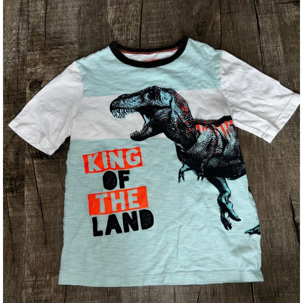 OshKosh Boys Blue T-Rex Dinosaur King of the Land Graphic Tee Shirt Size 8
